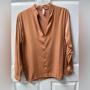 glam Rust Copper V-Neck Long Sleeve Blouse